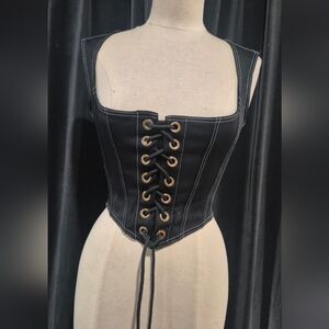 Black Lace-Up Corset Top